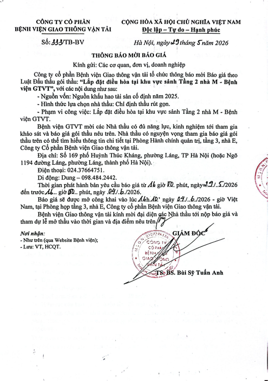 THÔNG BÁO MỜI BÁO GIÁ 