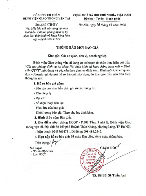 THÔNG BÁO MỜI BÁO GIÁ 