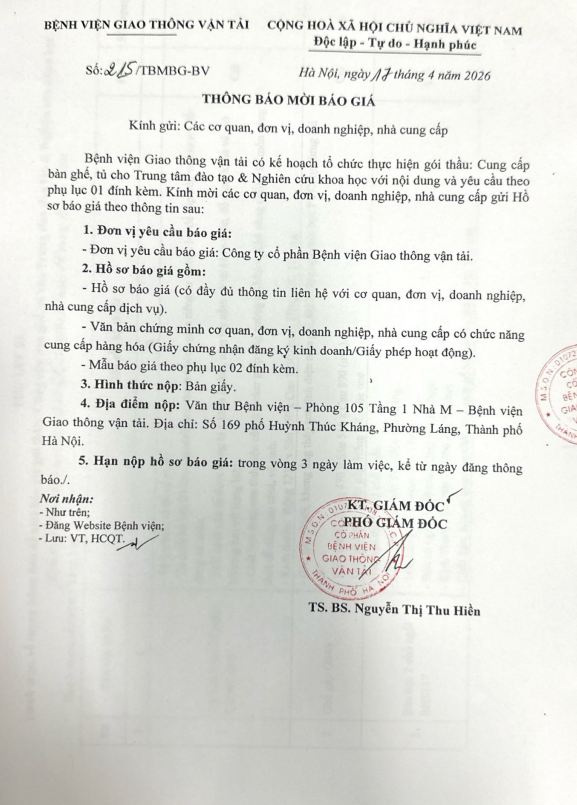 THÔNG BÁO MỜI BÁO GIÁ 