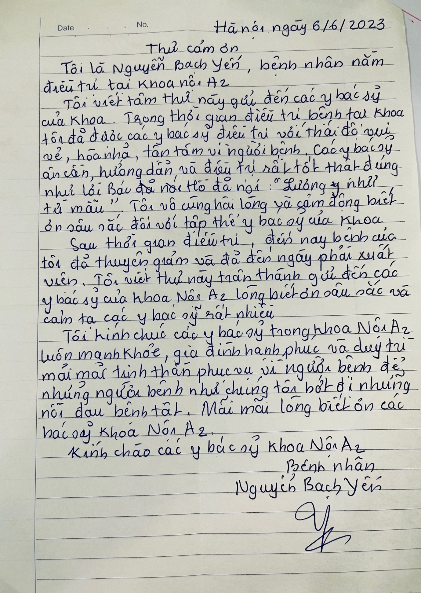 Những lời cảm ơn chân tình của bệnh nhân gửi các y bác sĩ khoa Nội A2 - Bệnh viện Giao thông vận tải