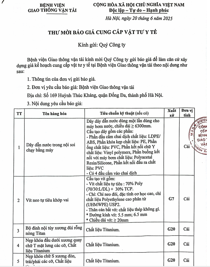 2025.06.20. Báo giá VTYT thầu 2025-2027