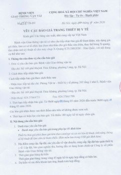 Yêu cầu báo giá trang thiết bị y tế 