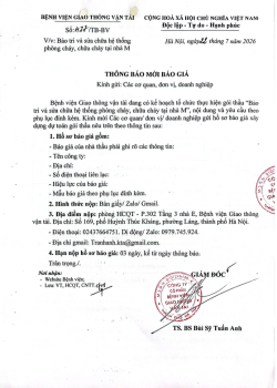 THÔNG BÁO MỜI BÁO GIÁ gói thầu 