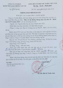 THÔNG BÁO MỜI BÁO GIÁ “Bảo trì hệ thống thang máy tại nhà M - Bệnh viện GTVT năm 2026”