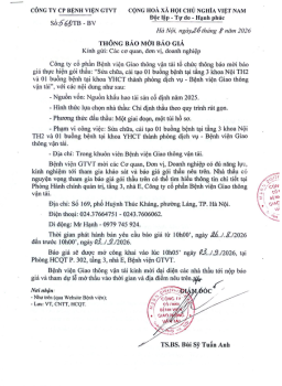 THÔNG BÁO MỜI BÁO GIÁ gói thầu: “Sửa chữa, cải tạo 01 buồng bệnh tại tầng 3 khoa Nội TH2 và 01 buồng bệnh tại khoa YHCT thành phòng dịch vụ - Bệnh viện Giao thông vận tải”