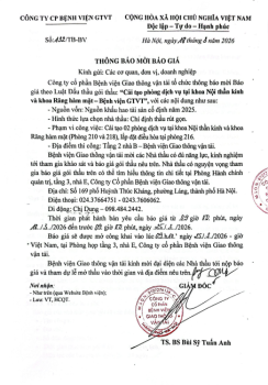 THÔNG BẢO MỜI BÁO GIÁ “Cải tạo phòng dịch vụ tại khoa Nội thần kinh và khoa Răng hàm mặt – Bệnh viện GTVT”