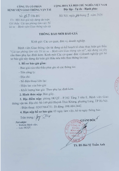 THÔNG BẢO MỜI BÁO GIÁ “Cải tạo phòng làm việc Tổ lái xe – Bệnh viện Giao thông vận tài”