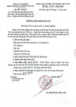 THÔNG BÁO MỜI BÁO GIÁ “Cải tạo phòng làm việc Tổ lải xe – Bệnh viện Giao thông vận tải”