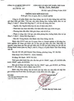 THÔNG BÁO MỜI BÁO GIÁ “Cải tạo, sửa chữa phòng kho, buồng bệnh, khu wc tại tầng 2, 3 nhà C - Khoa Nội tổng hợp 2