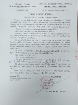 THÔNG BÁO MỜI BÁO GIÁ Lắp đặt điều hòa cho Khoa Ngoại tổng hợp và thay thể máy nén hệ thống điều hòa trung tâm tại các Khoa: Hồi sức tích cực, Phẫu thuật thẩm mỹ, Xét nghiệm, Khám bệnh – Bệnh việnGTVT”
