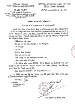 THÔNG BÁO MỜI BÁO GIÁ “Cải tạo hệ thống rãnh thoát nước và đồ bê tông mặt bằng khu vực sân nhà G và nhà E – Bệnh viện GTVT”