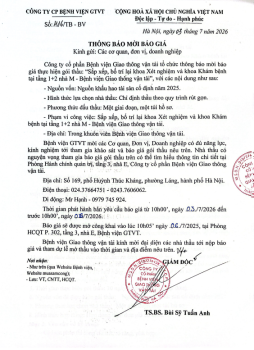 THÔNG BÁO MỜI BÁO GIÁ Sắp xếp, bố trí lại khoa Xét nghiệm và khoa Khám bệnh tại tầng 1+2 nhà M - Bệnh viện Giao thổng vận tải