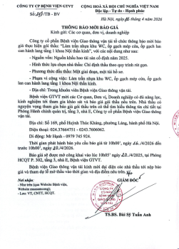 THÔNG BÁO MỜI BÁO GIÁ “Làm trần nhựa khu WC, ốp gạch mép cửa, ốp gạch lan can hành lang tẩng 1 khoa Nội thần kinh”