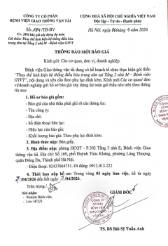 THÔNG BÁO MỜI BÁO GIÁ “Thay thế linh kiện hệ thống điều hòa trung tâm tại Tầng 2 nhà M – Bệnh viện GTVT”