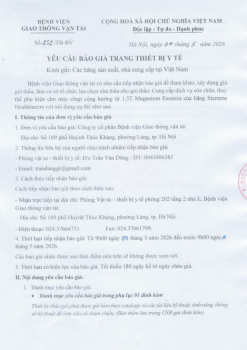 Yêu cầu báo giá trang thiết bị y tế 