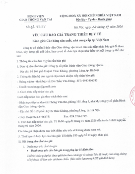 YÊU CẦU BÁO GIÁ TRANG THIẾT BỊ Y TÉ 