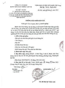 Thông báo mời báo giá cải tạo bãi đỗ xe - Bệnh viện GTVT