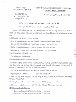 Yêu cầu báo giá trang thiết bị y tế