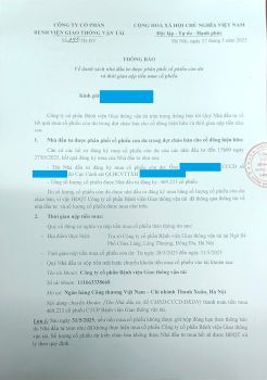 TB: về danh sách nhà đầu tư được phân phối cổ phiếu còn dư và thời gian nộp tiền mua cổ phiếu