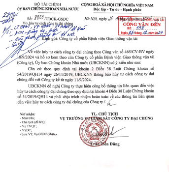 Tb: Hủy tư cách công ty đại chúng của Bệnh viện Giao thông vận tải