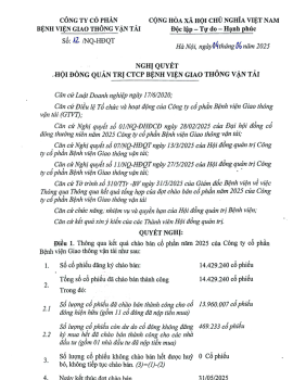 Nghị quyết sô 12 của Hội đồng quản trị Bệnh viện GTVT