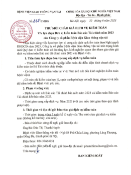 Thư mời chào giá dịch vụ kiểm toán  năm 2023