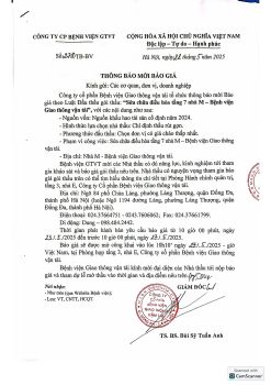 Thông báo mời báo giá gói thầu: Sửa chữa điều hòa tầng 7 nhà M - Bệnh viện Giao thông vận tải