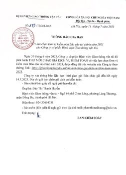 Thông báo gia hạn lựa chọn Đơn vị kiểm toán Báo cáo tài chính năm 2023