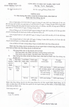 Thông báo: Về việc Mức hưởng Bảo hiểm xã hội khi đi khám bệnh, chữa bệnh tại Bệnh viện Giao thông vận tải
