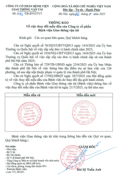 Thông báo thay đổi mẫu dấu của Công ty cổ phần Bệnh viện Giao thông vận tải