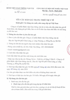 TB: Yêu cầu báo giá trang thiết bị y tế