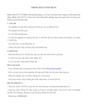 Thông báo tuyển dụng Điều dưỡng viên 2025