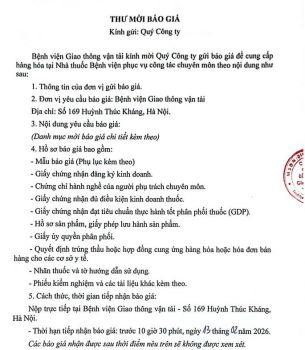 04.02.2026. Thư mời Báo giá thuốc Nhà thuốc