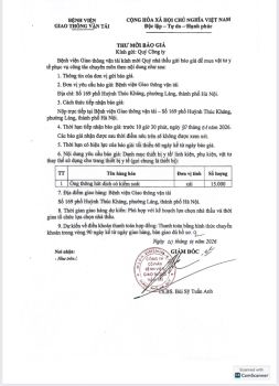 20.01.2026. Thư mời báo giá ống hút dịch