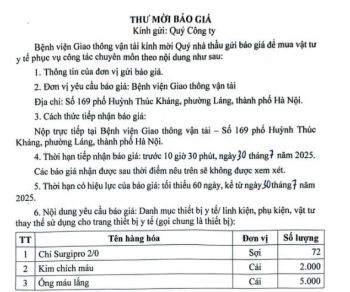 2025.07.21. Thư mời báo giá VTYT