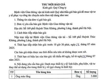 2025.07.11. Thư mời báo giá Ống máu lắng