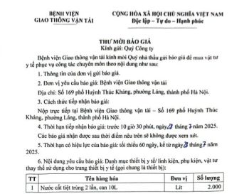 2025.07.18. Thư mời báo giá nước cất tiệt trùng