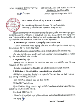 Thông báo: Thư mời báo giá dịch vụ kiểm toán (kiểm toán báo cáo tài chính năm 2024)