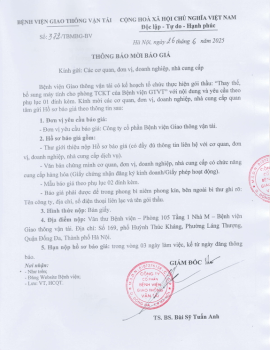 Thông báo mời báo giá gói thầu: Thay thế bổ sung máy tính cho phòng TCKT của Bệnh viện GTVT